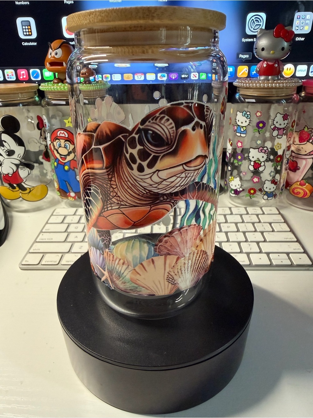 Sea Turtle Glass Tumbler With Bamboo Lid - Colorful Ocean Design